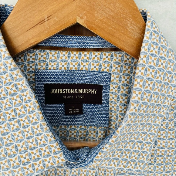 Johnston & Murphy Button Up Shirt Geometric Cotton Pockets Mens L Preppy Office - Picture 12 of 12